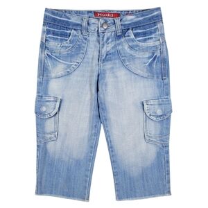 Mudd Jeans Capris Juniors 7 Light Blue Wash‎ Cargo Y2K Vintage Denim Flap Pocket